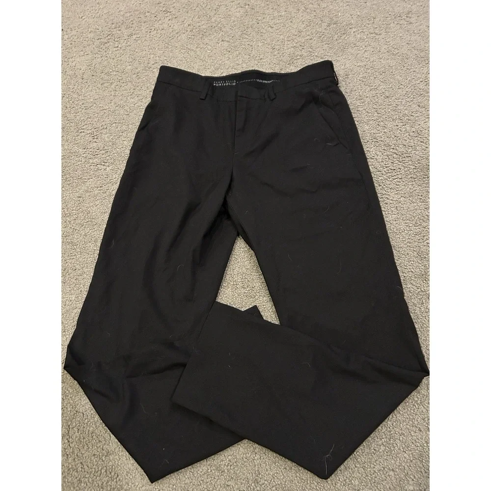 Perry Ellis Portfolio‎ Dress Pants Men's 30x30 Black Flat Front Polyester